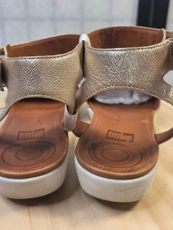 FitFlop Cova Closed Toe Metallic Gold Leather Sandals Women US 7 - Picture 7 of 14